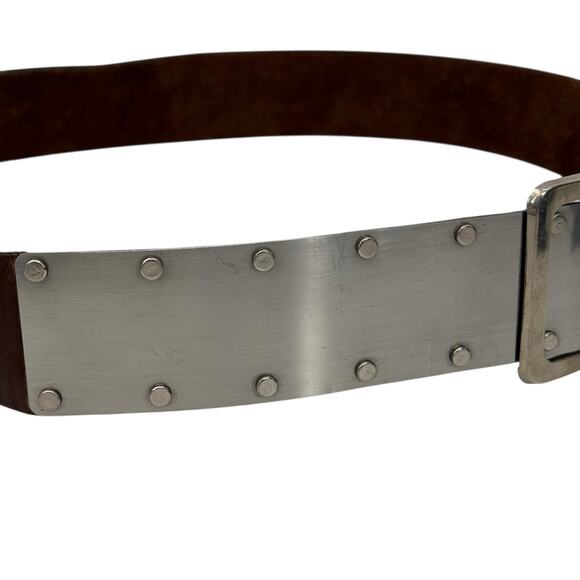 Rivet Metal Leather Belt Womens SZ 36 Brown Buckle Grunge Punk Rocker Cosplay main image 6